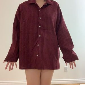 Wine Red Stripped Button Up Shirt